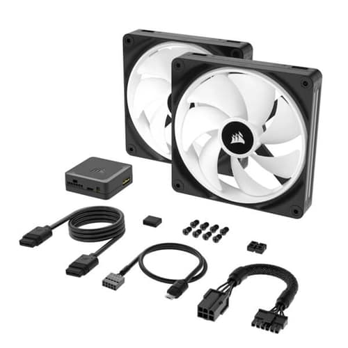 Corsair iCUE Link QX140 RGB Black 140mm PWM Cabinet Fan Starter Kit with iCUE Link System Hub (Dual Pack)